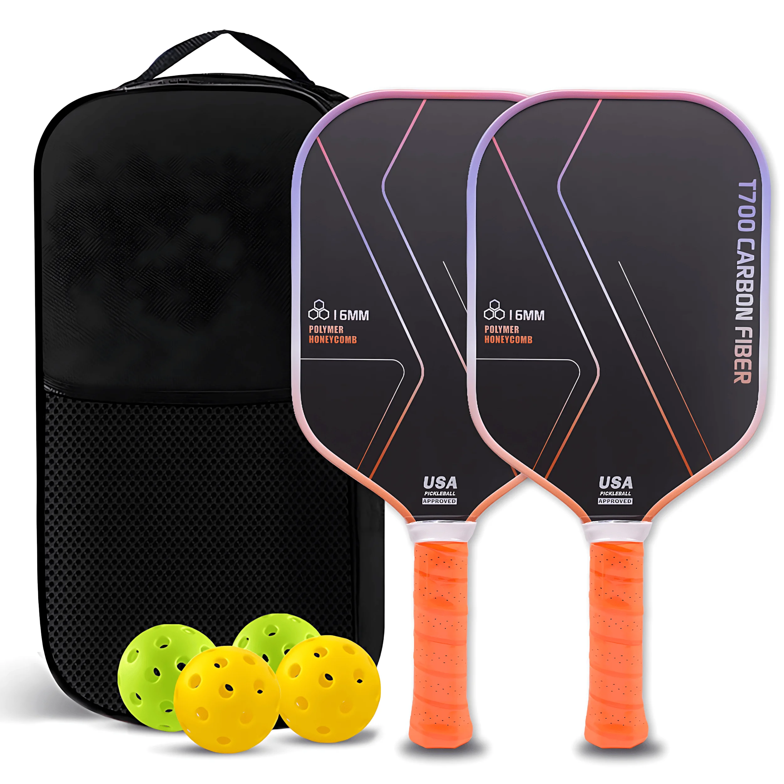 

2 Pickleball Paddles, Carbon Fiber Surface Pickle Ball Rackets Set Honeycomb Core 16mm Designed for Ultimate Spin Consistency