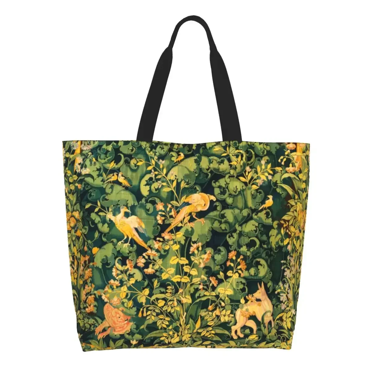 William Morris Forest Animals Fox And Birds Shopping Bag Canvas Shoulder Tote  Portable Vintage Floral Groceries Shopper s