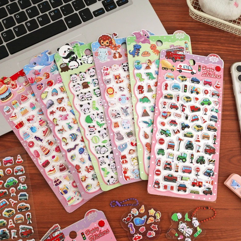 Adorable 3D Bubble Foam Stickers Cartoon Panda Dolphin Dinosaur Car Theme for Children DIY Craft Supplies