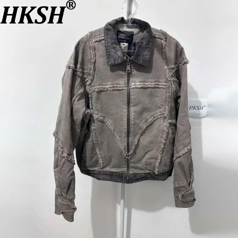

Мужская куртка HKSH: новая коллекция весна-осень, в стиле панк, с эффектом потертости, ретро, в стиле постапокалипсис, из темного хлопка, уличная мода, модель HK2418