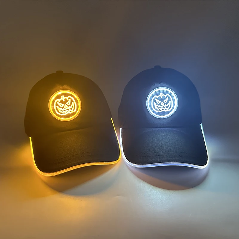 빛나는 야구 모자 할로윈 호박 유령 요소 모자 코스프레 모자 여성용 나이트 클럽 패션 눈길을 끄는 소품