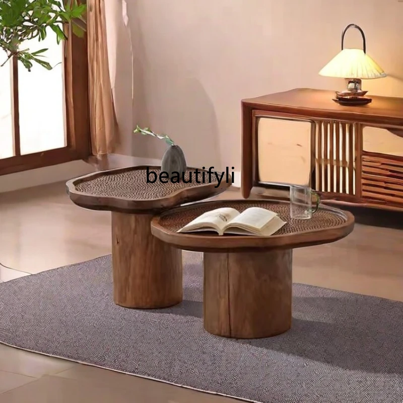 Sili Style Solid Wood Small Coffee Table Table Side  Small Apartment Living Room Home Balcony Small round Table