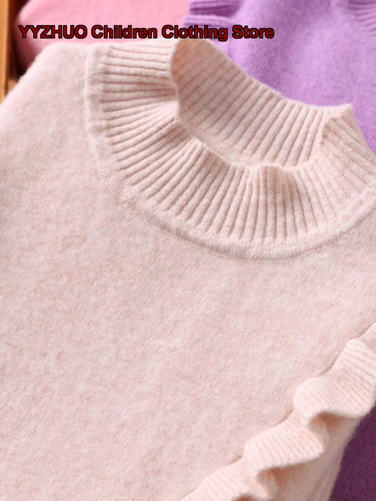 Girls Pullover Sweater Kids Autumn Winter Thin Mock Neck Knit Top Pure Color Wool Round Neck
