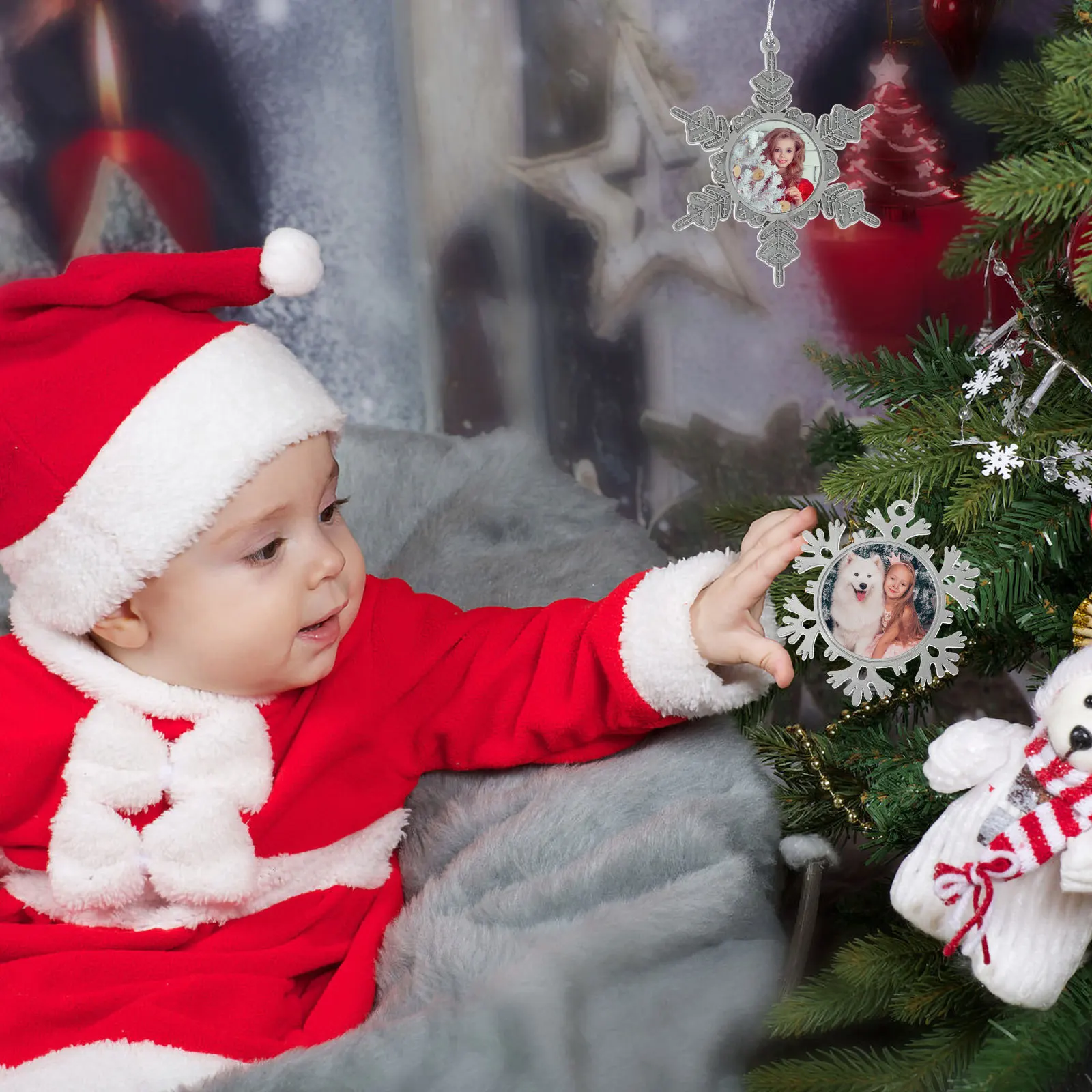 2 قطعة قلادة ندفة الثلج المعدنية سبائك الزنك زينة عيد الميلاد للحزب زي Diy بها بنفسك إكسسوار إطار صور معلقة حلية المنزل