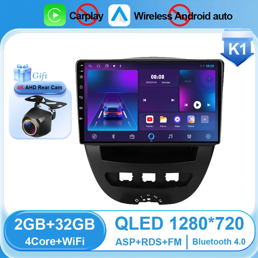 Auto Android 16 Voor Peugeot 107 Toyota Aygo Citroen C1 2005-2014 Auto Navigatie Speler Multimedia Auto Carplay 2Din DVD Stereo