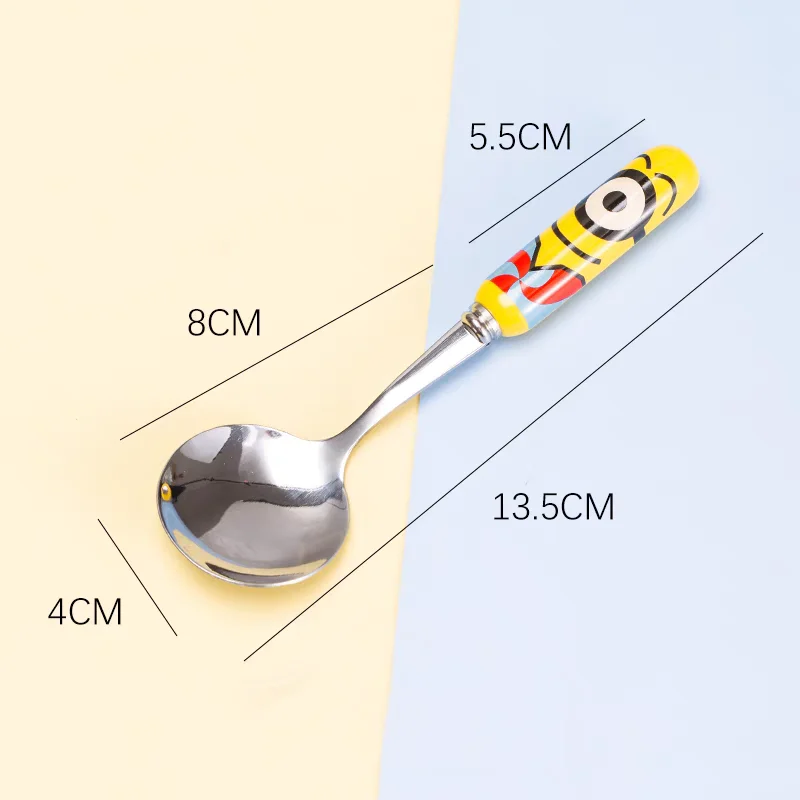 Minions Ceramic Handle Spoon Fork Minion Anime Figure Tableware Cartoon Portable Household Tableware Meal Spoon Party Kid Gift