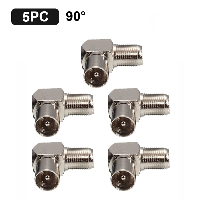 5Pcs/set 90 Degree Right Angled Cable Connector TV Aerial RF Coaxial F Female to TV Male Plug to Female Socket