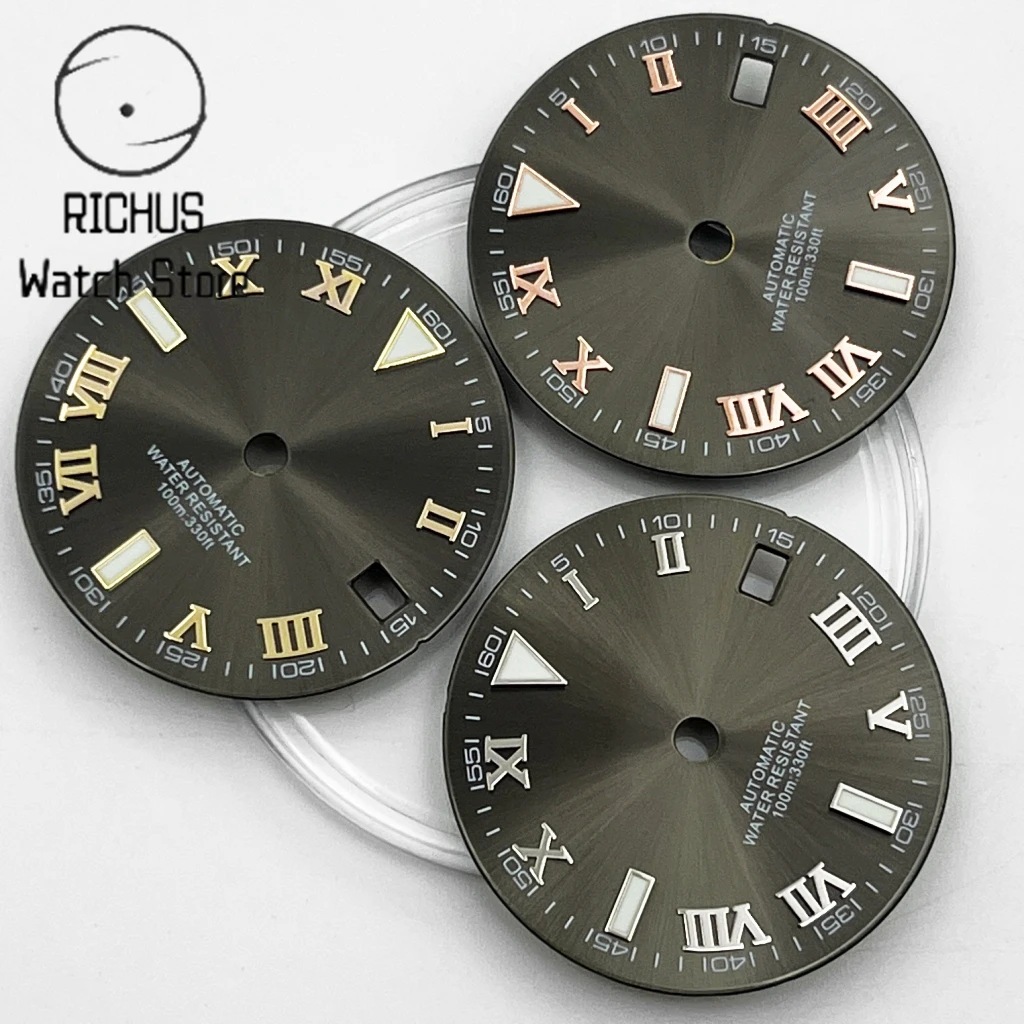 NH35 Sterile 29mm Watch Dial Green Luminous Date Window Luminous Automatic Movement Watch Accessories Parts