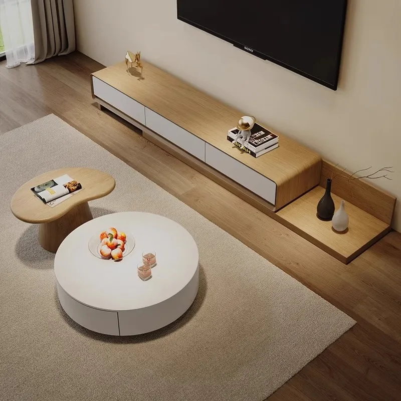 

Solid wood coffee table, round small apartment living room