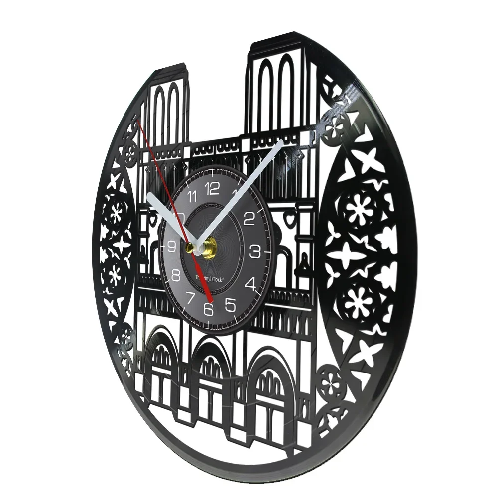 France Triumphal Arch Handicraft Art Carved Music Album Clock French Historical Landmarks Home Decor Retro Vinyl Record Clock