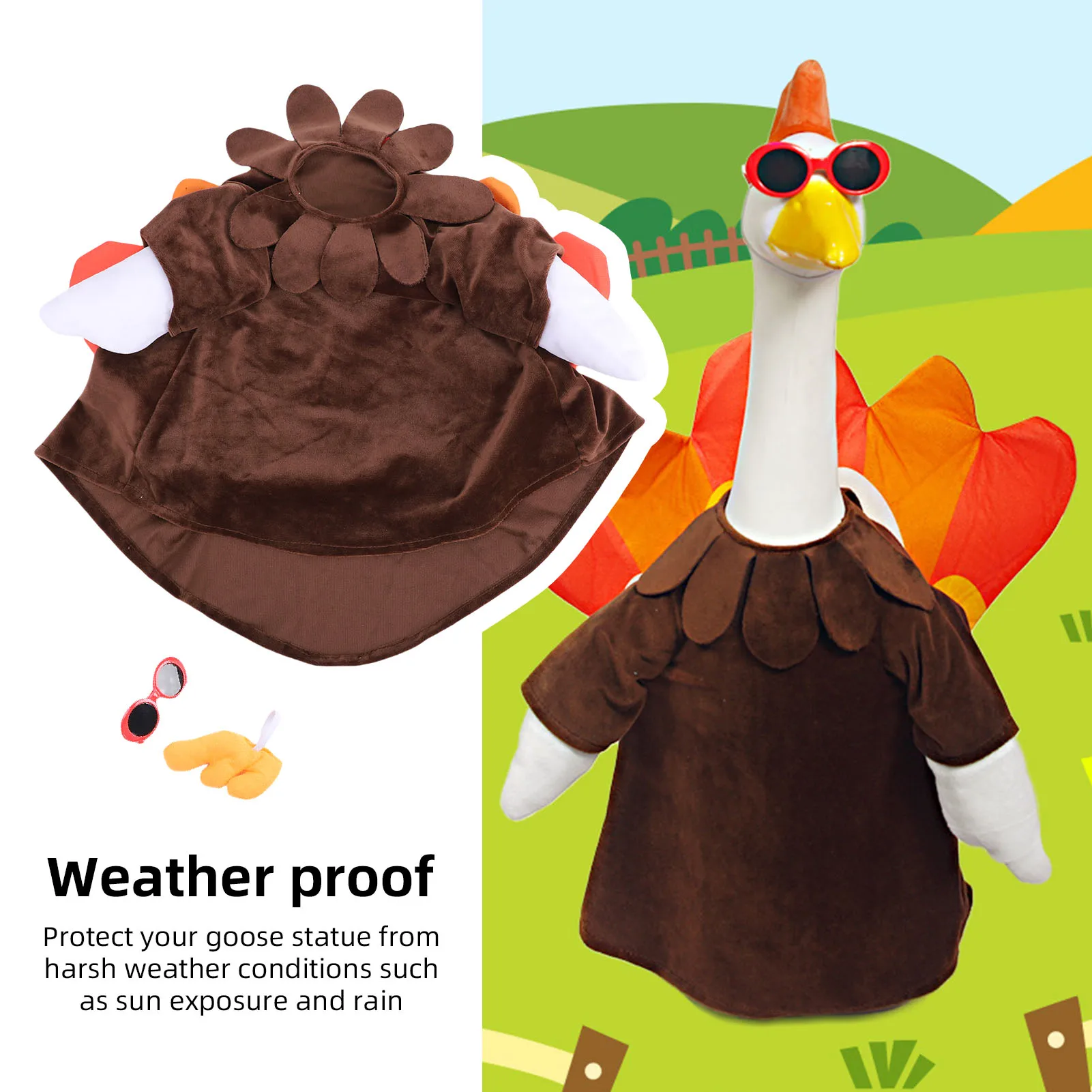 Thanksgiving Turkey Porch Goose Outfit Plush Cute Fall Turkey Porch Goose Costume for Garden Yard Lawn Statue Decor  Brown