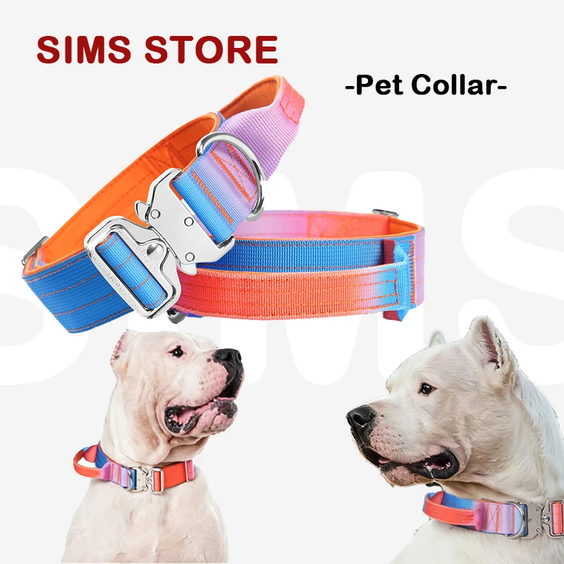 Dog Gradient Tactical Collar Anti Pull Heavy Duty Pet Collar With Handle Adjustable Durable Puppy Training Walking Collar