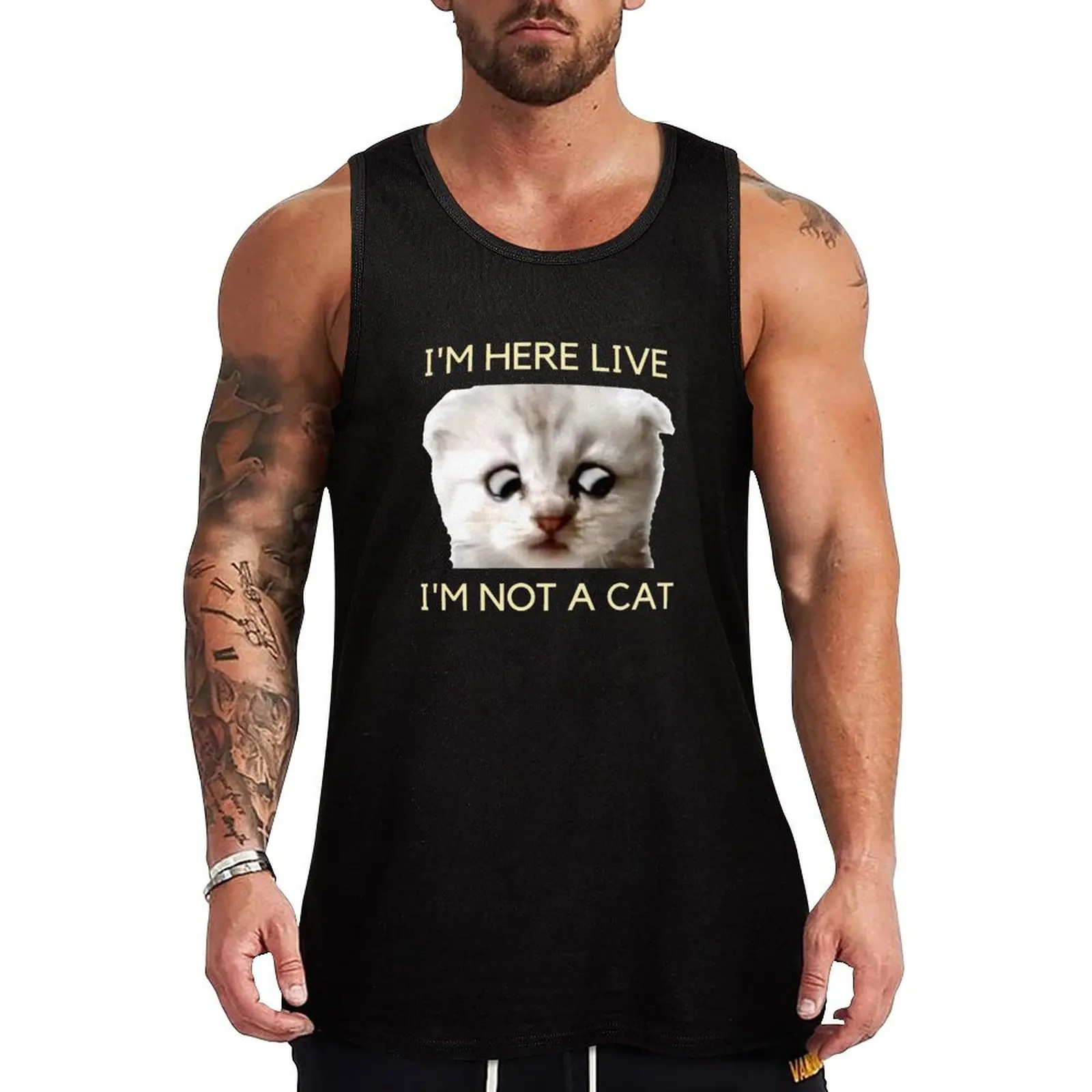

I'm Here Live I'm Not A Cat Tank Top Summer Casual Sleeveless Top Loose Fit Tank Shirt
