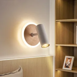 Nordic Swivel Reading LED Wall Lamp White Round Rotary Spotlights Bedside Ambient Sconces Home Decoration Wabi-sabi Wall Light