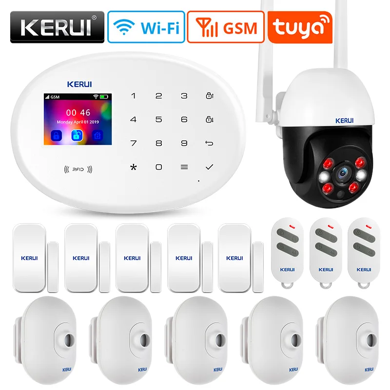 KERUI Tuya Smart Home Security Alarm System hikvision Alarm surveillanc Remote Control with Door Sensor Motion Detector Siren