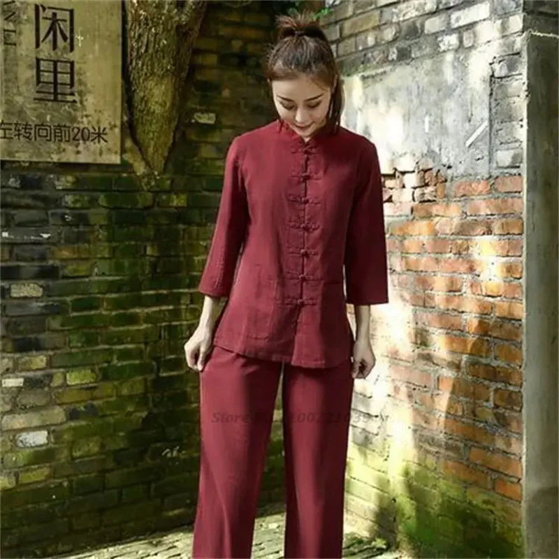 

2025 chinese traditional tai chi wushu uniform cotton linen kungfu sports training morning exercise walking martial arts set