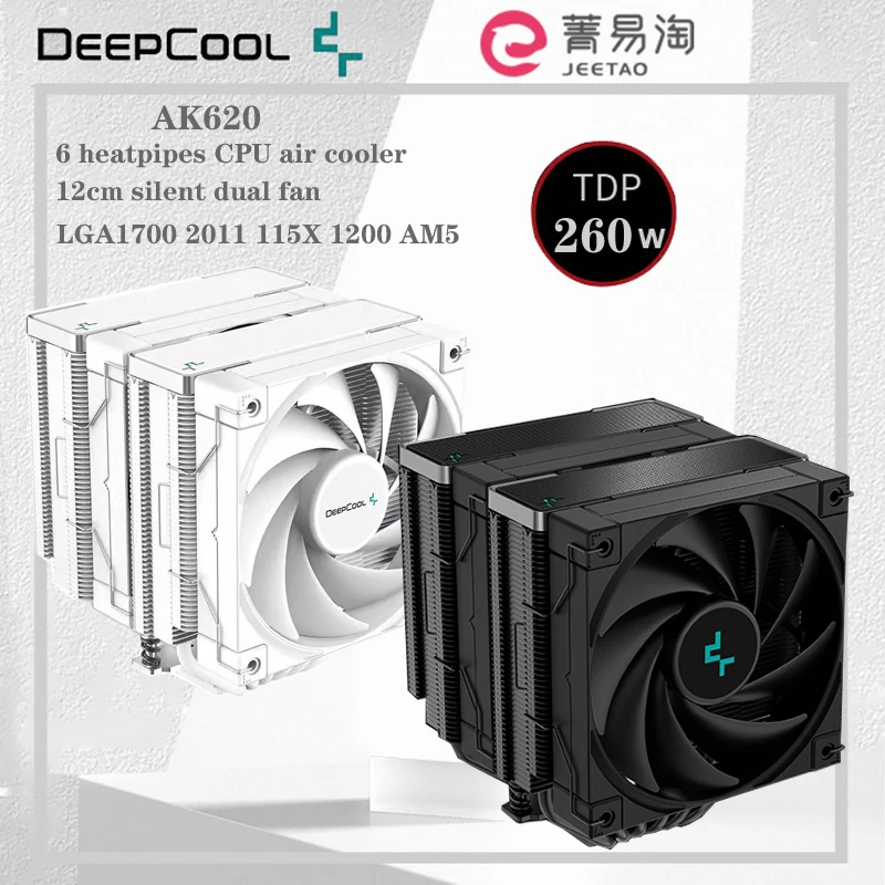 DeepCool AK620 6 Heat Pipe CPU ARGB Air Cooled Dual Tower Radiator 12cm Fan for Intel 12th Gen LGA1700 2011 115X 1200 AM5 AM4