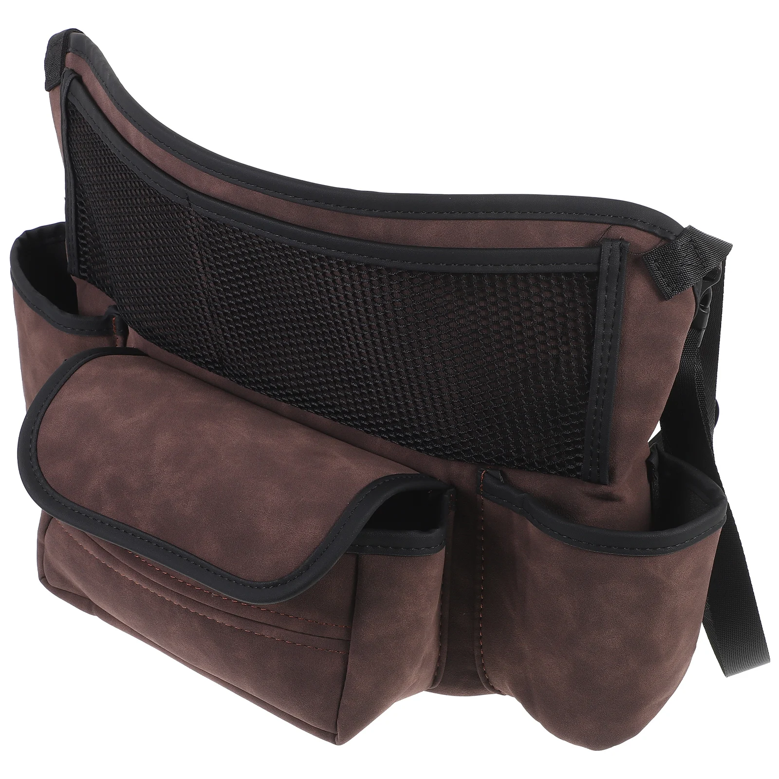 

Car Storage Bag Holder Brown PU Armrest Multi Pockets Mesh ganizer between Seats Car Purse Front Seat Automotive
