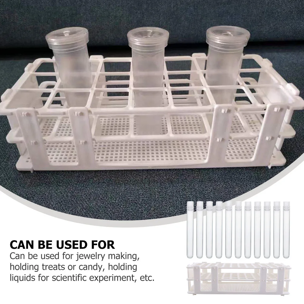 

60Pcs Plastic Test Tube Set Rack Sealing Cap for Scientific Experiment Candy Storage Jewelry Making Party Decoration Organizer
