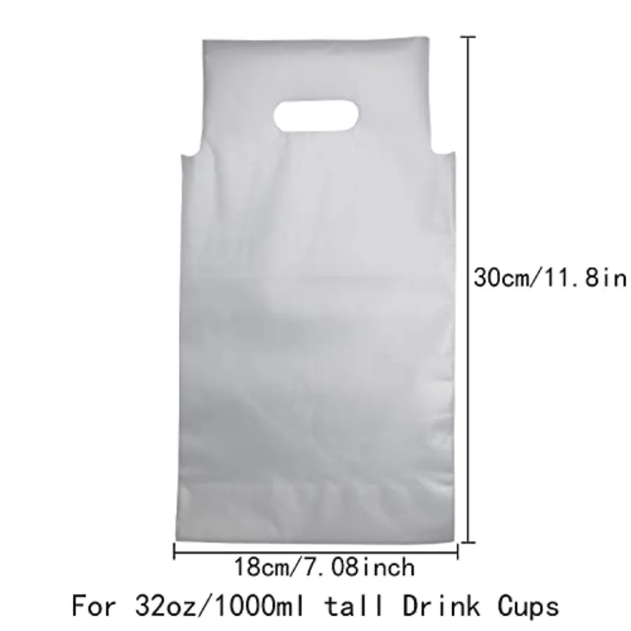 Drink Carrier Delivery, 100PCS Clear Plastic Bags with Handle Drink Cups/Coffee Cups/Tea/Juice Delivery Takeout Apply to Coffee