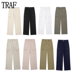 TRAF-pantalones Cargo de cintura alta para mujer, ropa de calle de pierna recta, 8 colores, verano, 2023