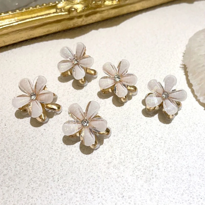 5pcs Small Crystal Flower Hair Claw Metal Hair Claw For Side Hair Bang Braids Women Girls Sweet Hair Clip