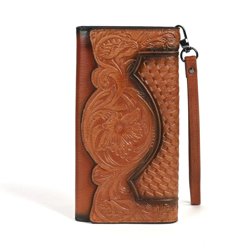 Floral Women Genuine Leather Wallet  2026 New Female Card Holder Purse Vintage Cow Leather Clutch Bag