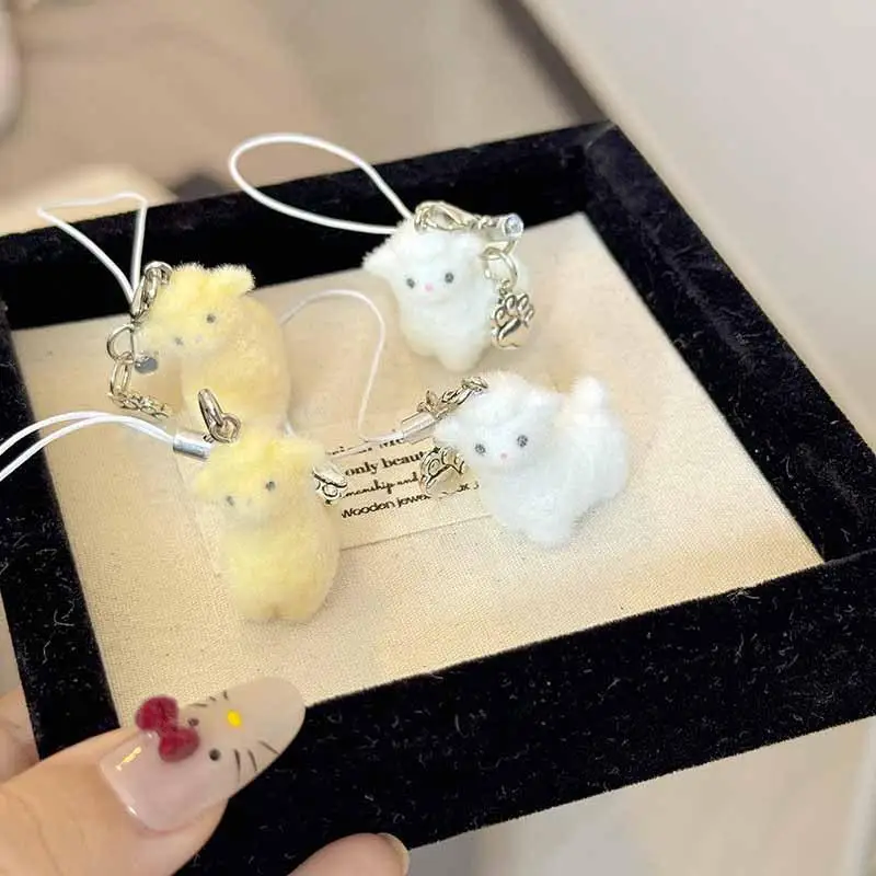 Kawaii Plüsch süße Katze Schlüsselanhänger Beflockung Tier Anhänger Telefon Lanyard hängen Schlüsselband Charme Schlüsselanhänger DIY Zubehör Mädchen Geschenke