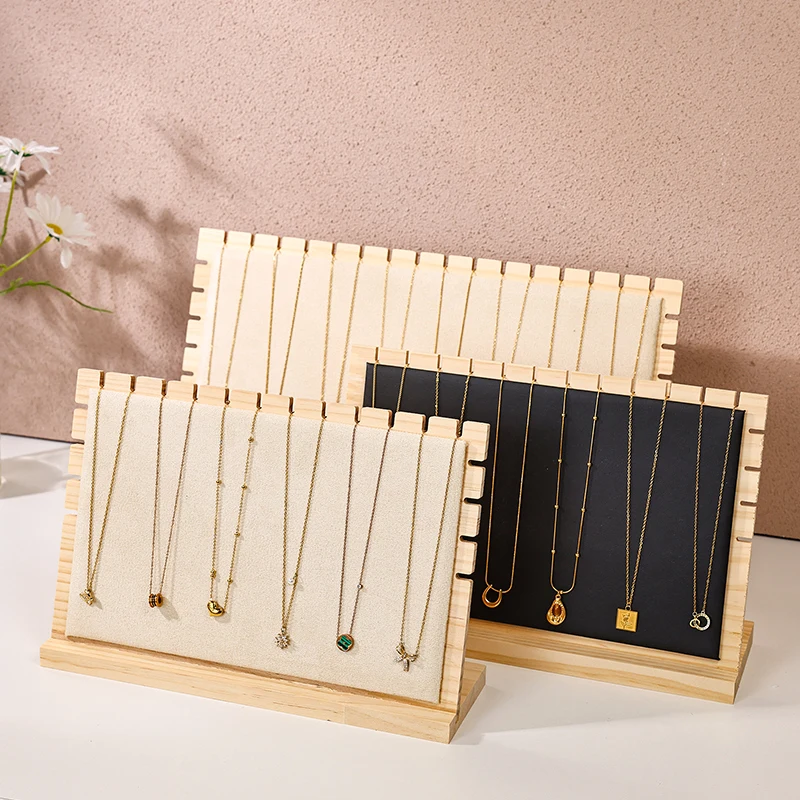 

1 шт., бархатная подставка из бамбукового дерева, черный/белый цвет, подставка для ювелирных изделий, слот для карт, ожерелье, браслет, вешалка, свитер, цепочка, органайзер