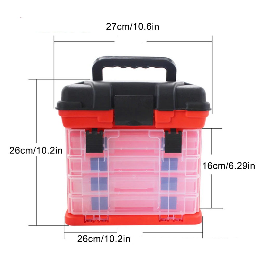 4-lagige Angelgerät-Box mit Verriegelungsclip für Angelköder und Zubehör, Nagelbox, tragbare Werkzeugtruhe, grau