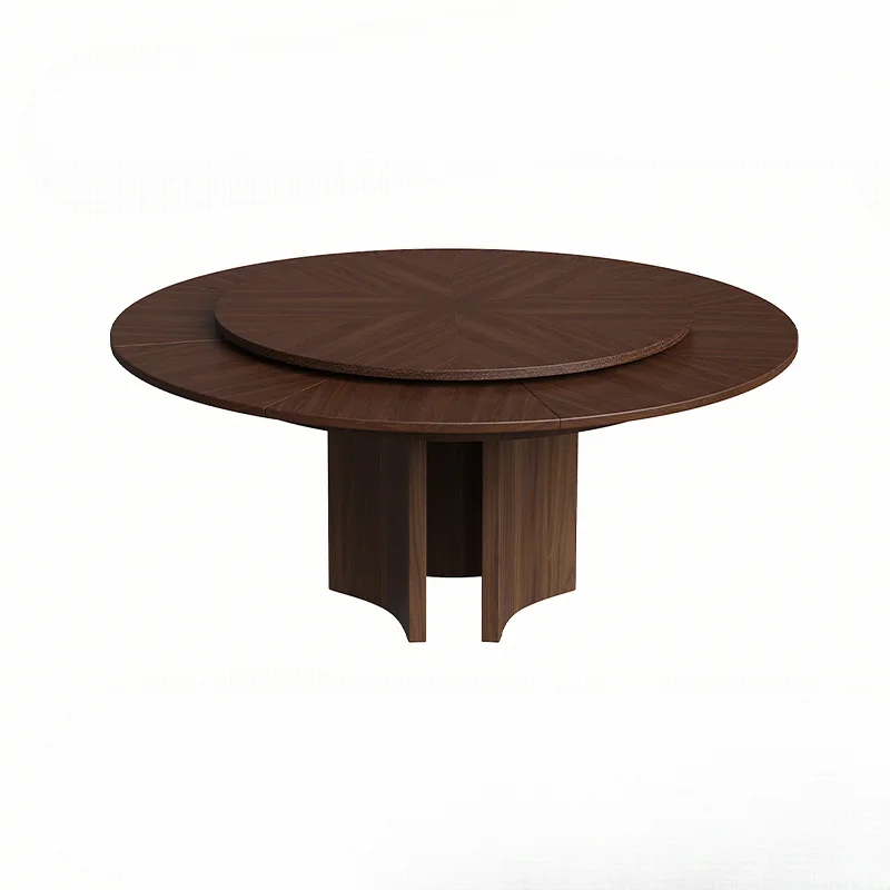 Mid-Ancient Half-Moon round Table Small Apartment with Turntable Black Walnut Rotating Retractable Dining Table