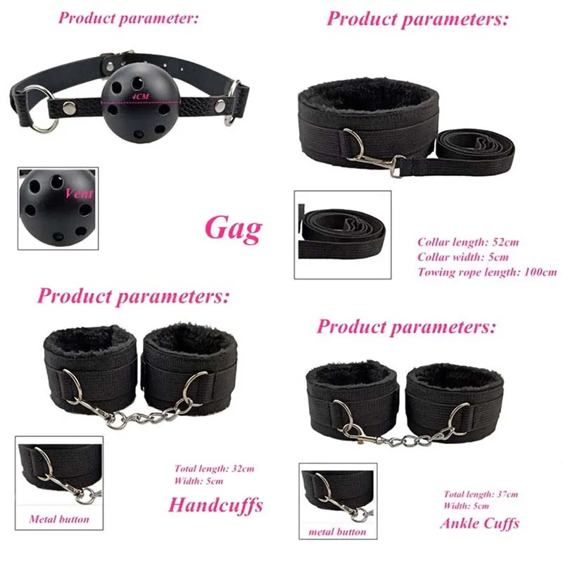 Erotic BDSM Kits for Couples - Sex Bondage Set with Handcuffs Gag Whip Nipple Clamps Anal Butt Plug Tail - Adult Toys for Women - Image 3