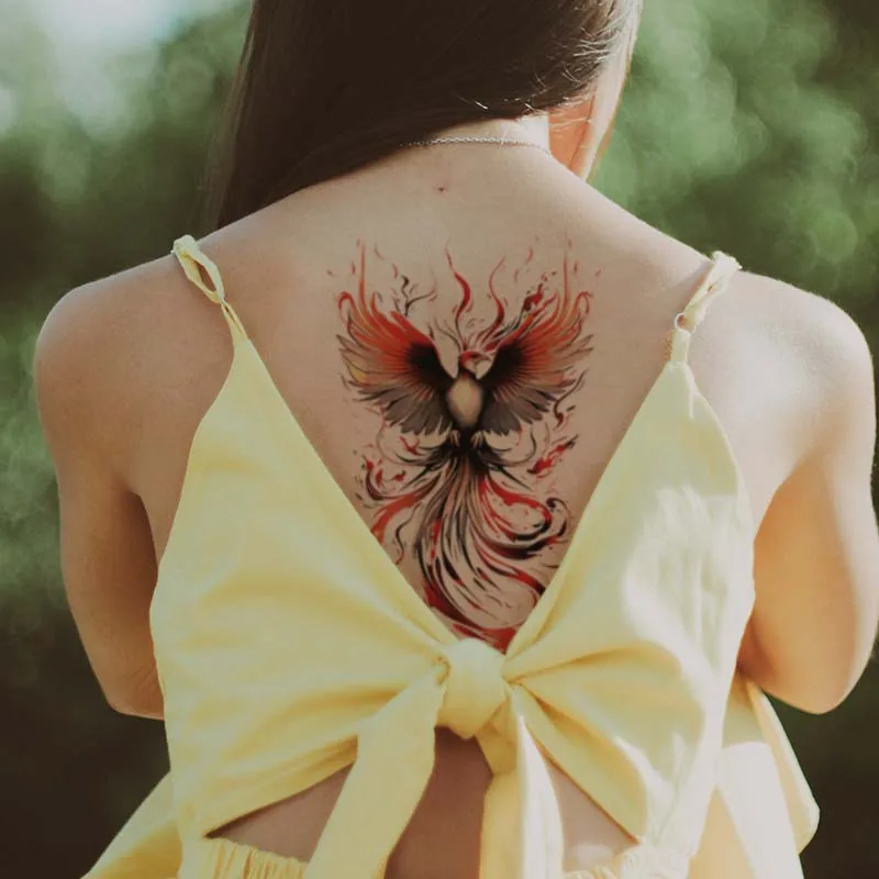 Fire Phoenix Waterproof Temporary Tattoo for Arm, Abdomen, and Back, Long-Lasting, Realistic Fake Tattoo for Men and Women