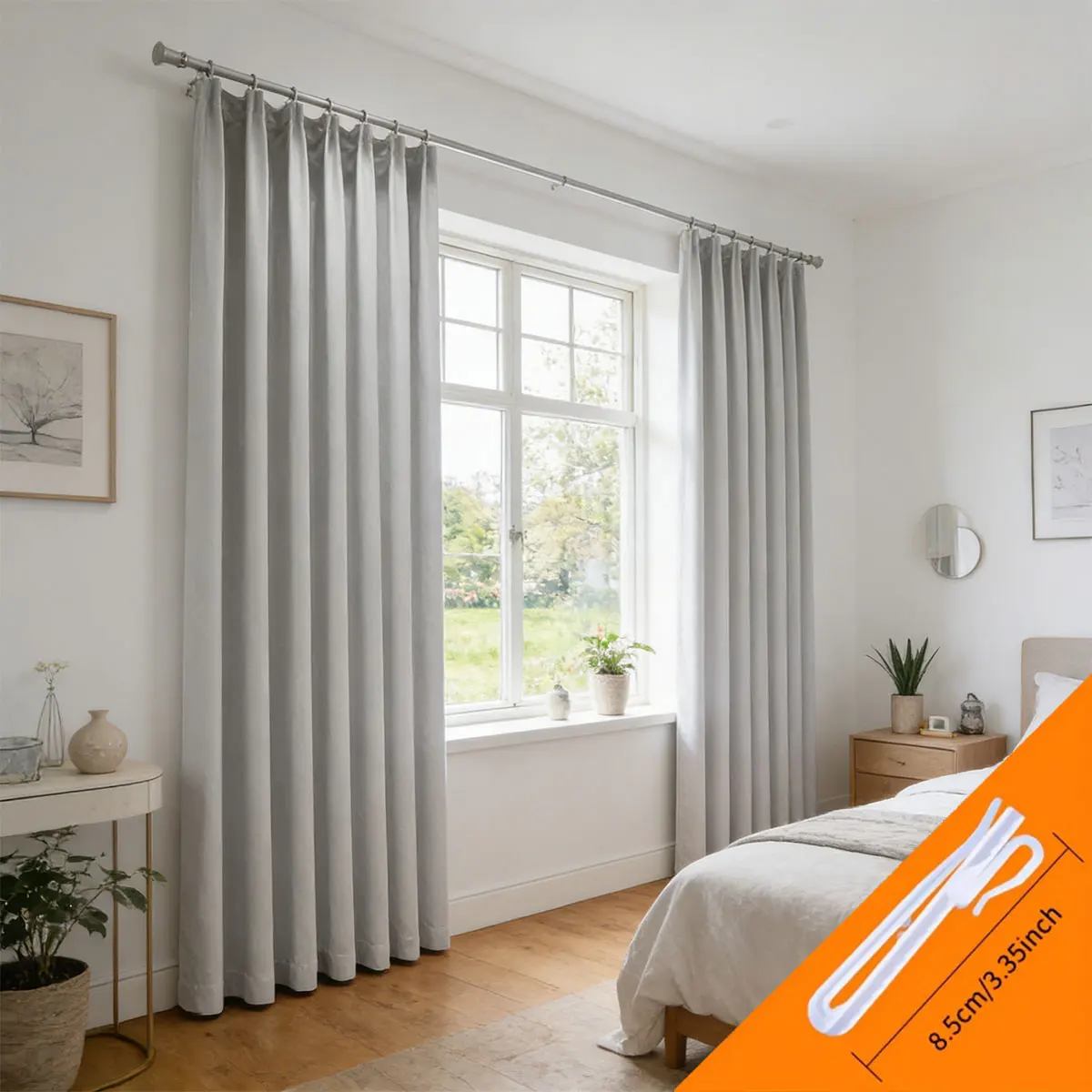 

2PCS Grey Solid Blackout Curtains, Minimalist Neutral Style, Privacy & Energy Saving Pinch Pleat Curtains for Bedroom & Living R
