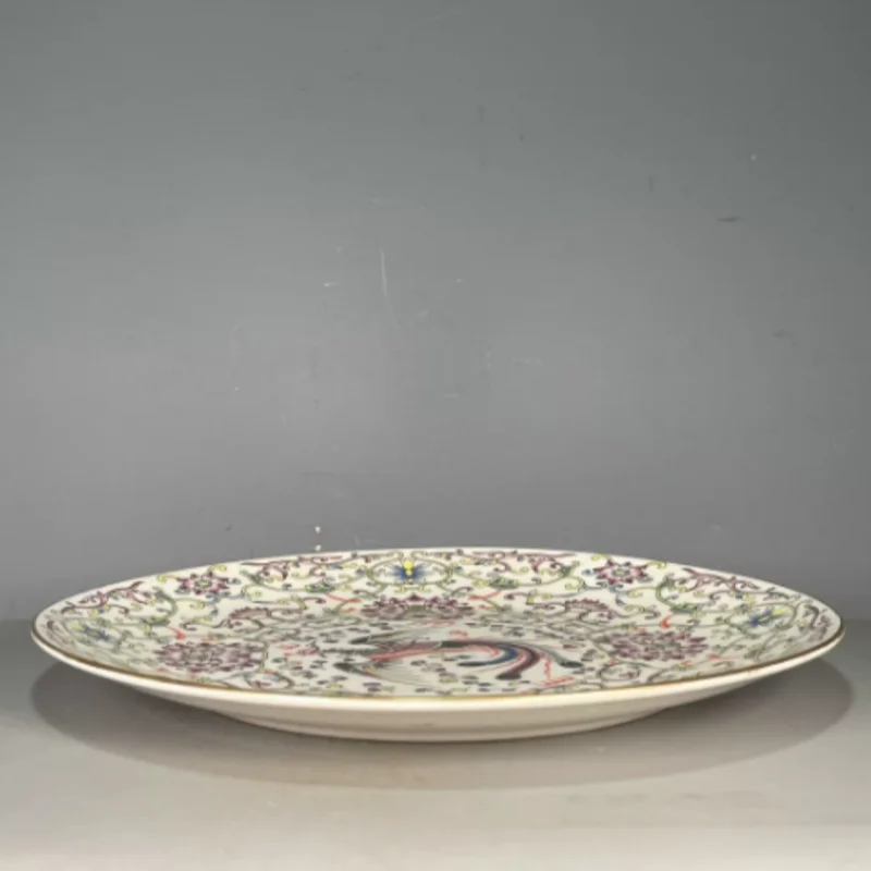 Antique Wucai Phoenix Pattern Porcelain Appreciate Plate - Chinese Style Folk Art Tabletop Display, Exquisite Home Decor Craft