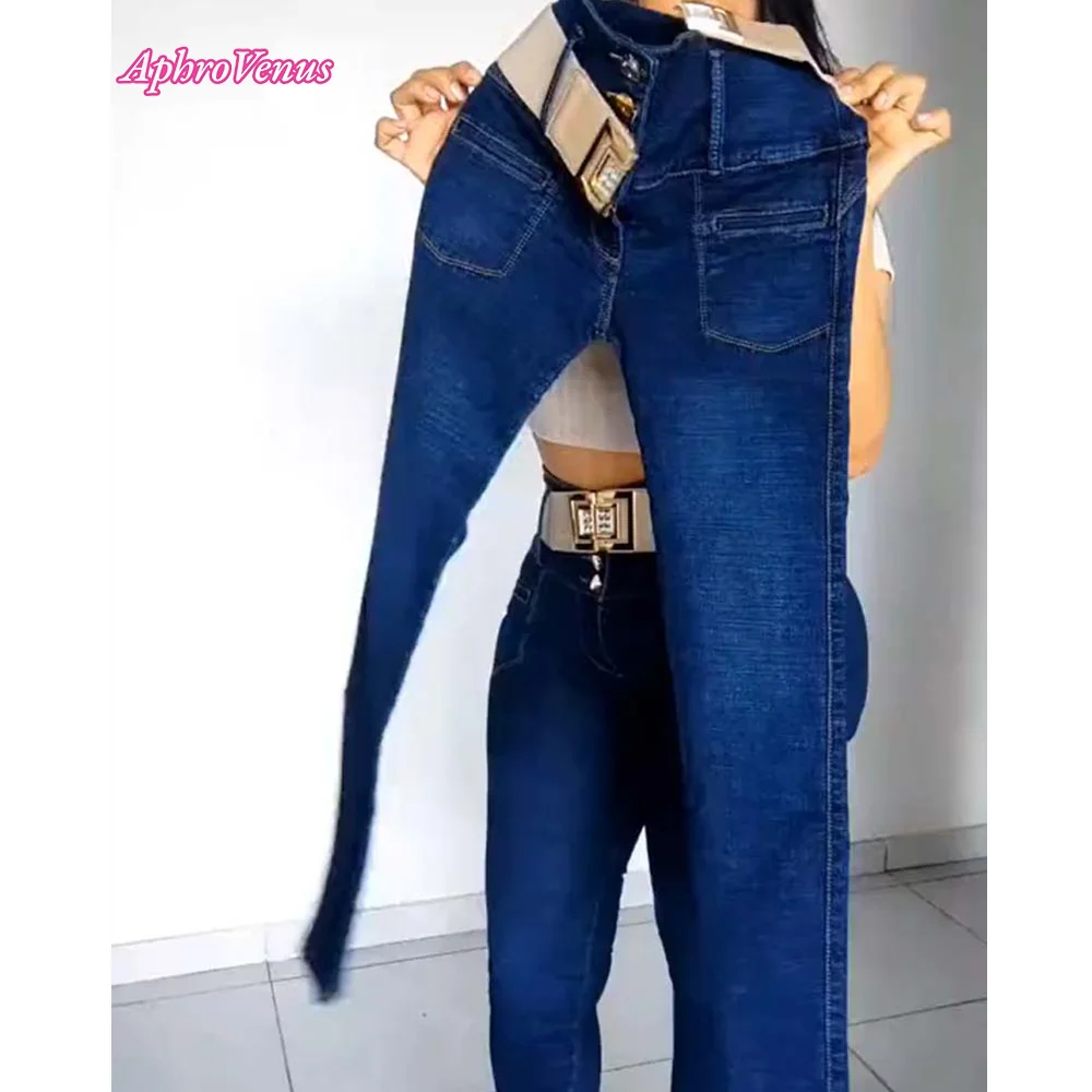 

Tight fitting high waisted jeans Women Stretchable Jeans Slimming Jeggings Jeans Buttocks Lifting Small Leg Jeans with belt