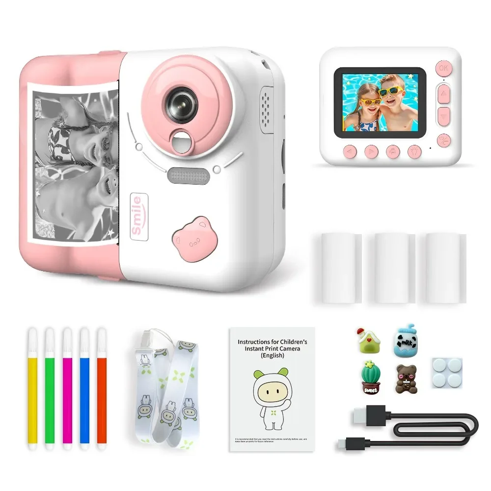 Instant Print Digital Camera Set para Crianças, 1080P, 2.4 "Screen, Zoom 10X, Vídeo Foto, Criança, Aniversário, Presentes Festival