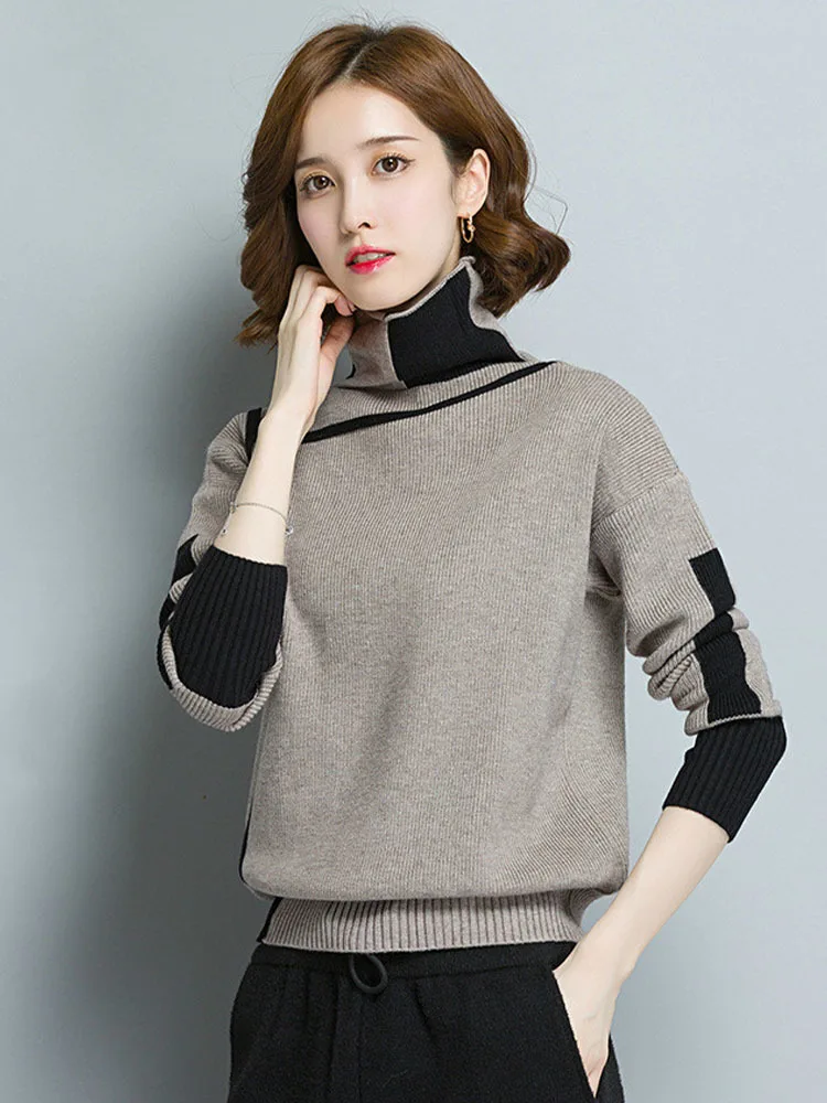 Max LuLu 2022 Fashion Korean Style Jumper Ladies Winter Knitwear Women Striped Turtleneck Pullover Casual Female Knitted Sweater