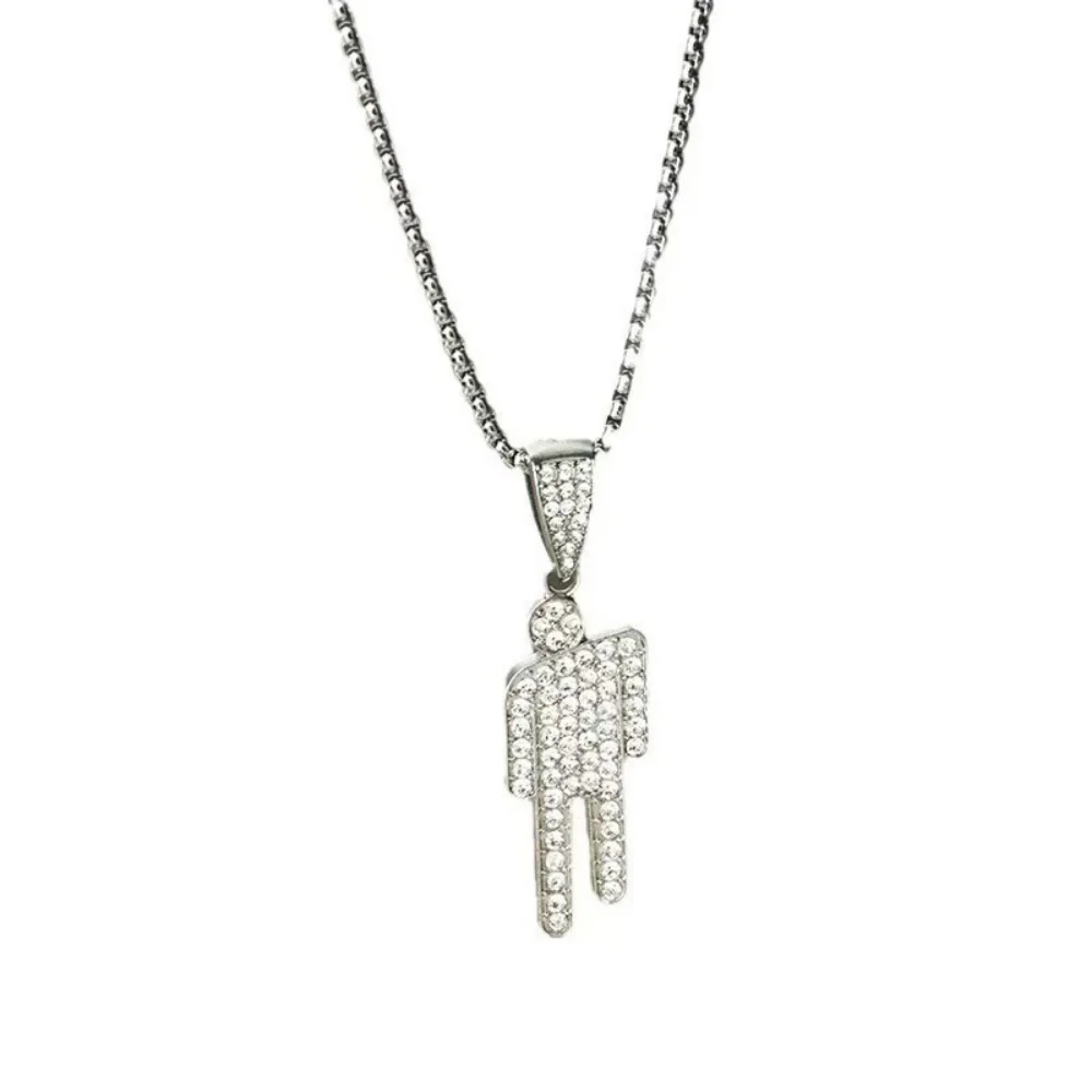 موضة جديدة إمالة رئيس شخص صغير البطانة دلاية من حجر الزركون قلادة للرجال النساء الهيب هوب الشرير سترة سلسلة الإكسسوارات مجوهرات Gif #6