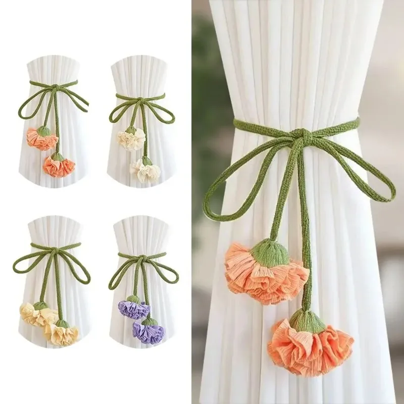 Fashion Flower Shape Curtain Tieback Elastic Band Window Curtain Buckles Living Room Kids Room Adjustable Curtain Rope Holders