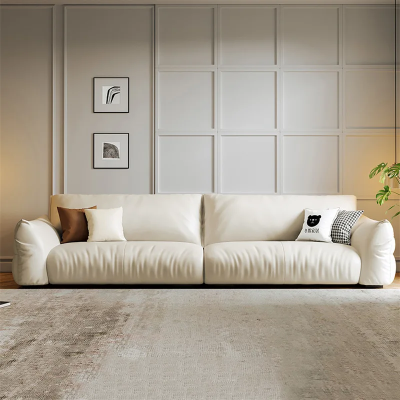 Cream-style dirt-resistant leather sofa living room simple modern inline light luxury net celebrity French technology sofa