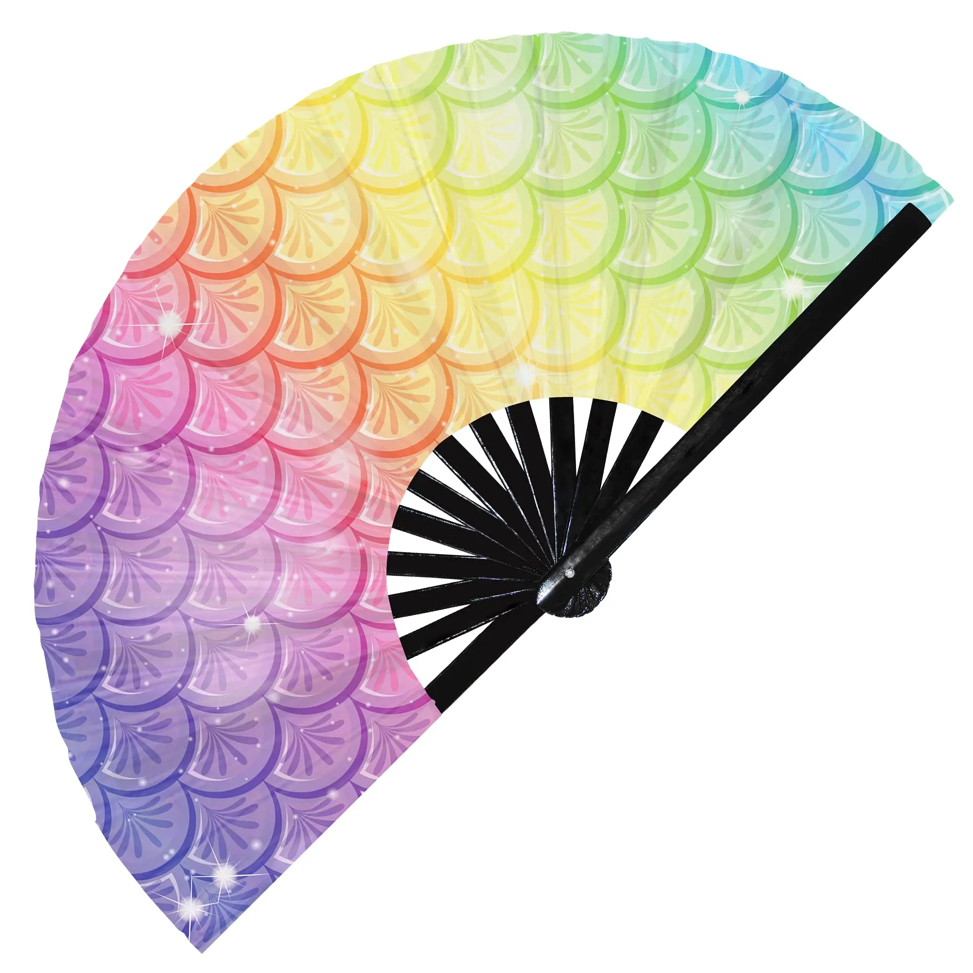 Mermaid Scales Foldable Hand Fan Rainbow Festival Hand Fan Summer Little Iridescent Mermaid Scales Fins Mermaid Toys Hand Fans