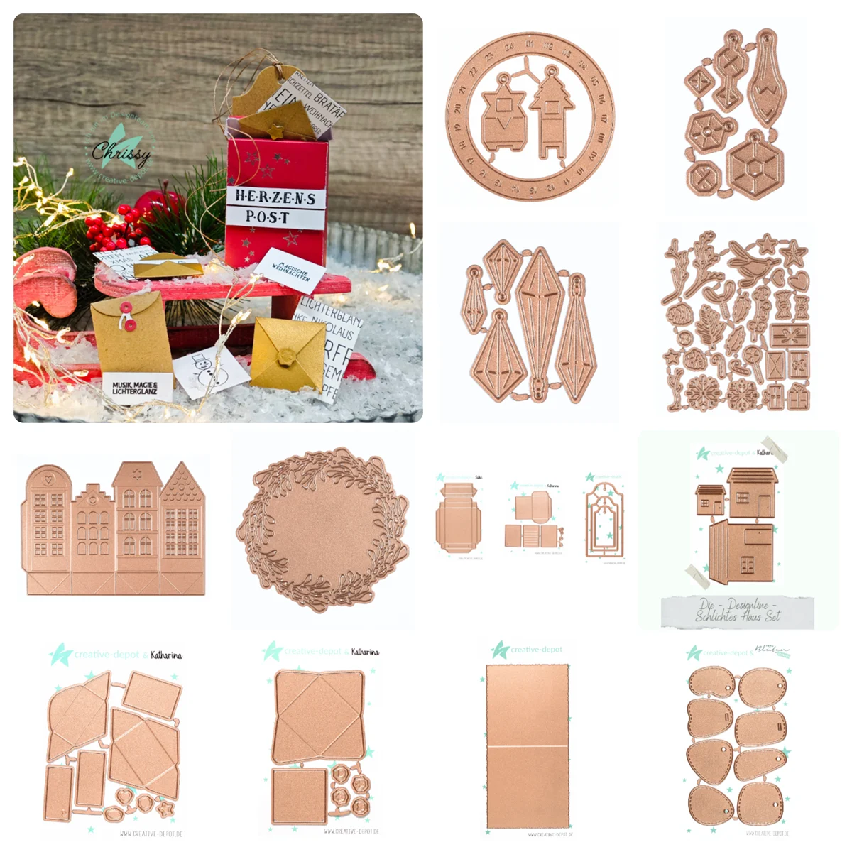 New 2025 Autumn Wreath Mini Envelopes Rectangular Mailbox House Christmas Ornaments Cutting Dies for Scrapbooking Card Craft