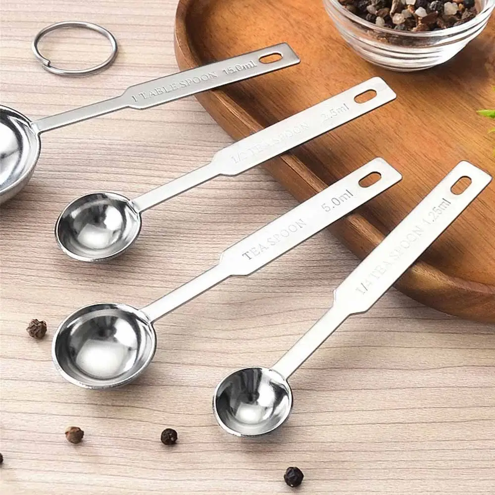 4Pcs Stainless Steel Measuring Spoons Set Long Handle Stackable Spoon Measuring Cups Set Reusable Teaspoon Baking Measuring Set