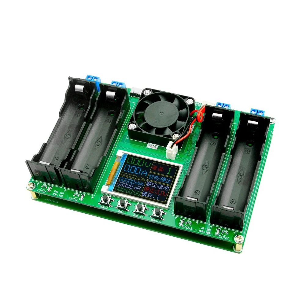 4 Channel Lithium Battery Capacity Tester with Internal Resistance Measurement Active Cooling Fan and Automatic Operation Mode
