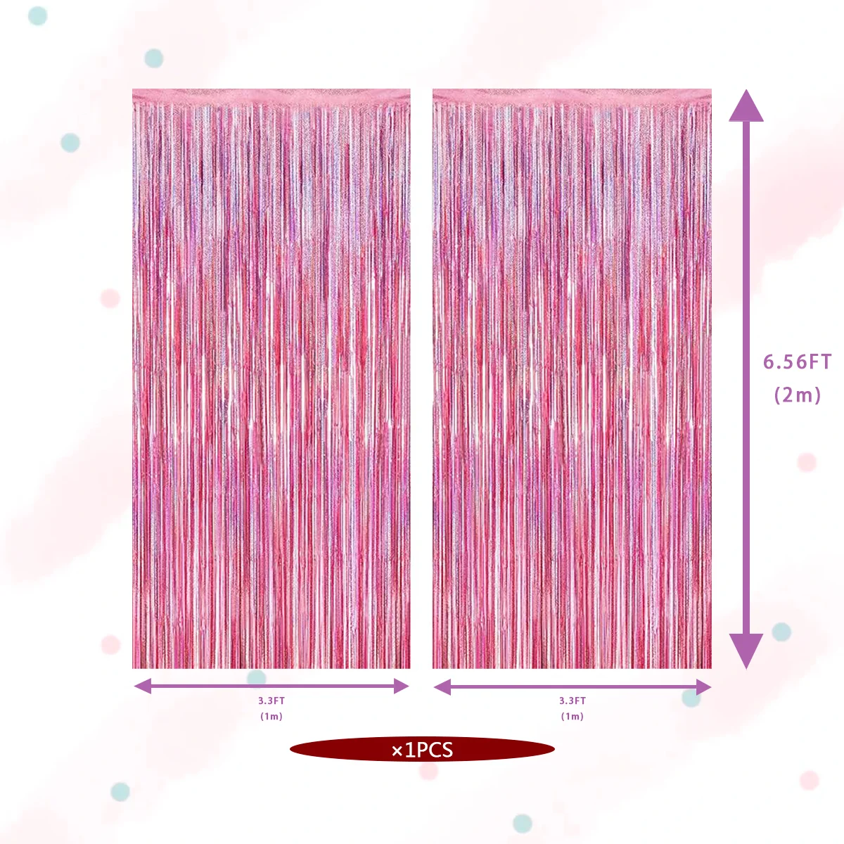 2 Stück Rosa Bedruckte Folien-Fransenvorhänge, Metallische Lametta-Hintergrundvorhänge für Partydekoration, Fotobox, Tür- und Wanddekoration – Detail 2