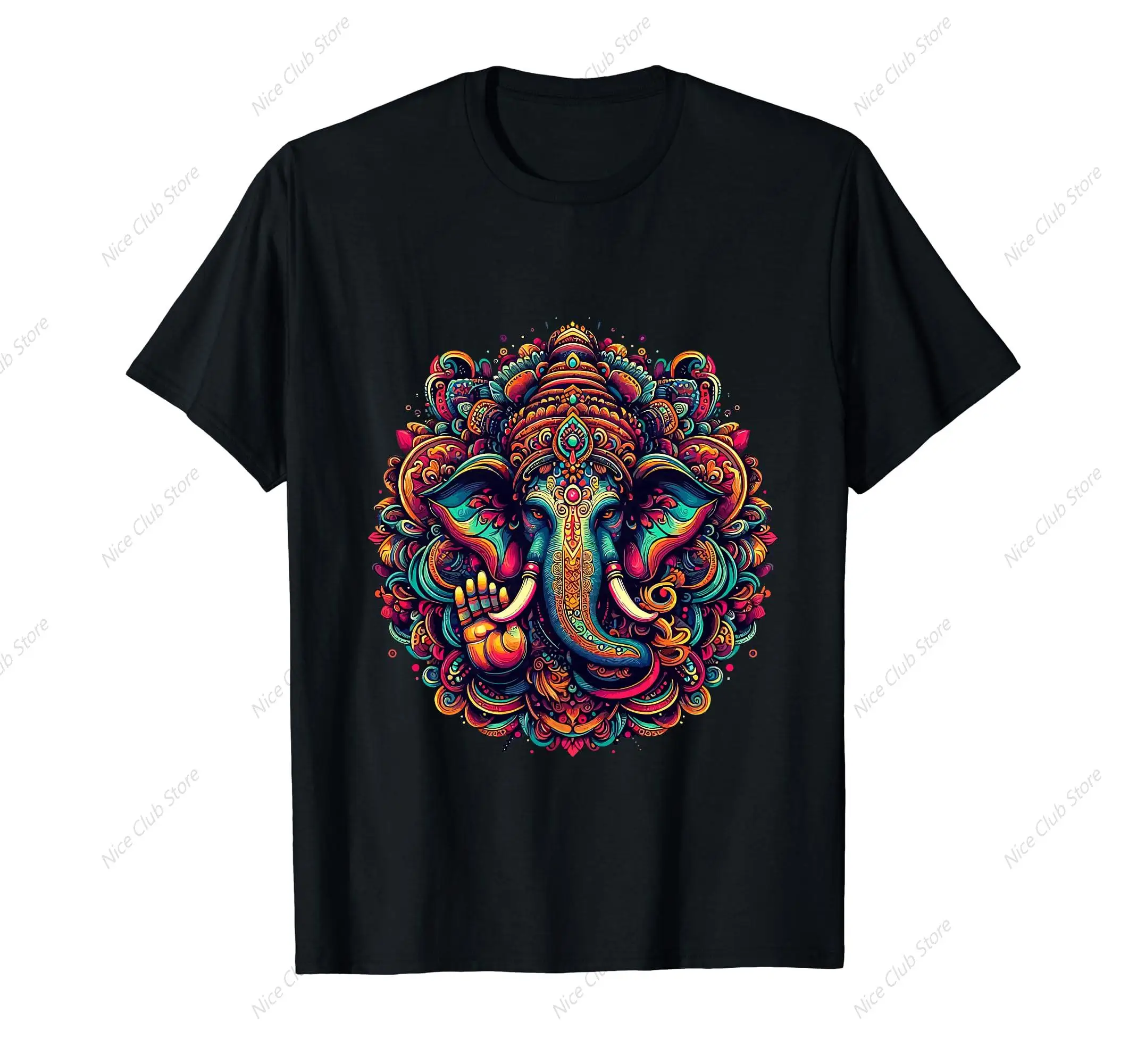 Ganesh Symbol Yoga Hindu Elephant God Ganesha Puja T-Shirt for Men Cotton 100% Summer Tops Women Fashion Casual Short Sleeves