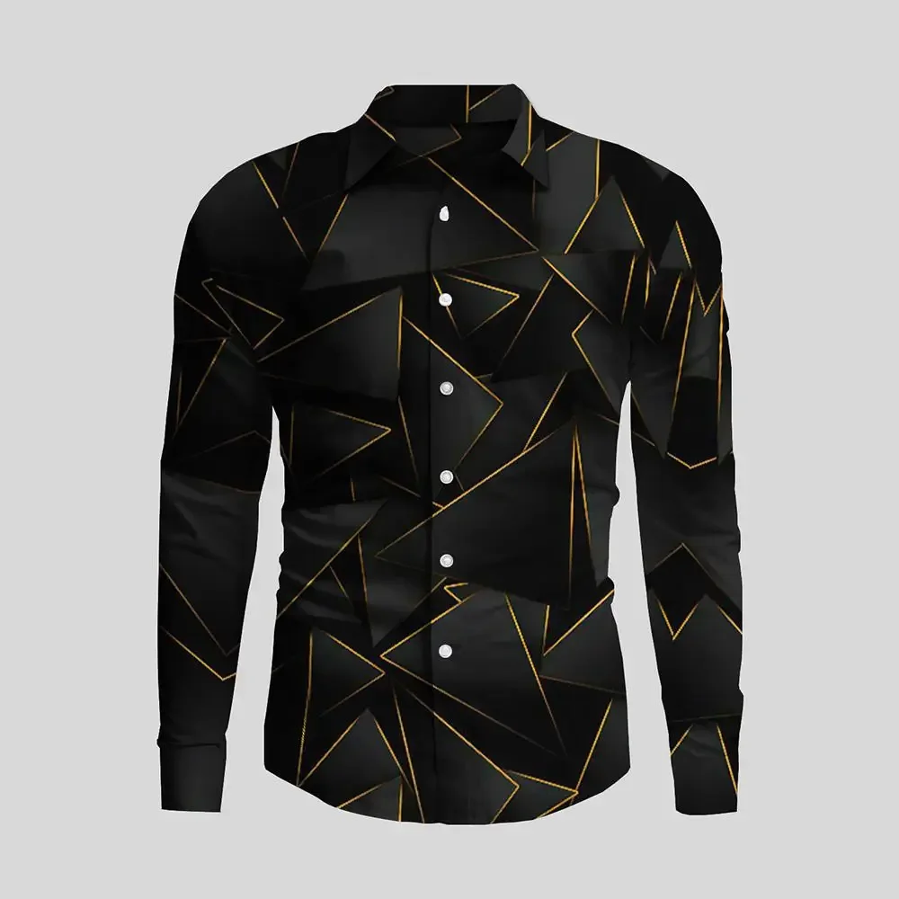 New Irregular 3D Print Men's Turn-down Collar Button Shirt Casual Long Sleeve Shirt Fashion Streetwear Trend Tops Male Clothing