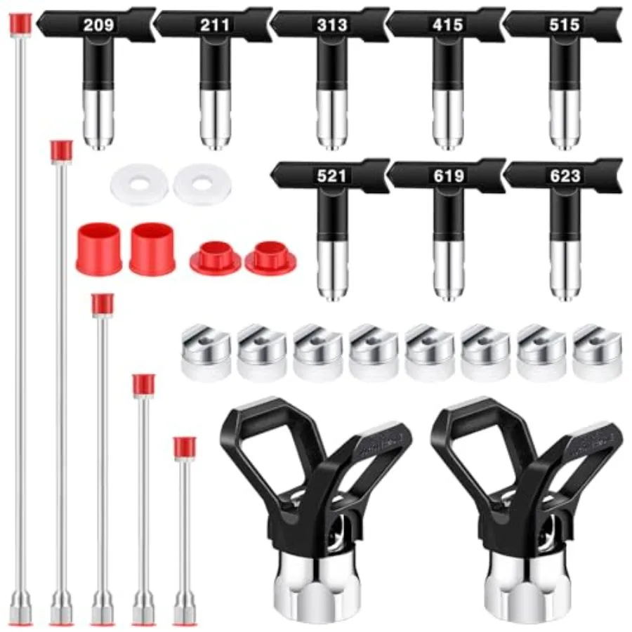 

15 Pcs Airless Paint Sprayer Accessories Included 8 Pcs Reversible Airless Sprayer Tips 2 Pcs Nozzle Tip Guard and 5 Pcs Airles