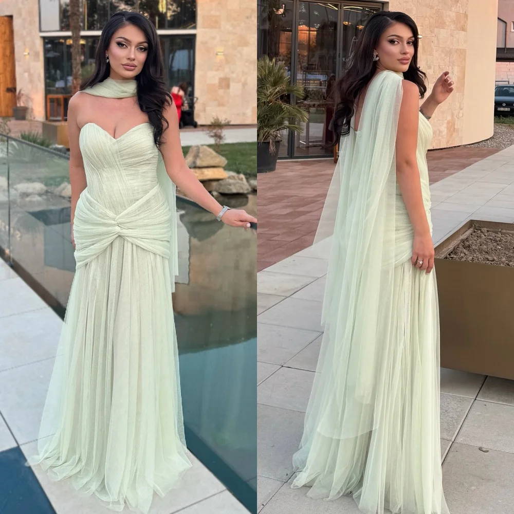 

Customized High Quality Elegant Tulle Ruched Straight Strapless Long Dresses Bespoke Occasion Dresses Sizes Available Matching